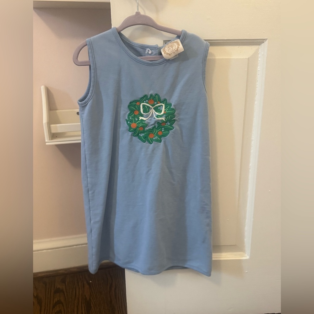 The Beaufort Bonnet Company Light Blue Knit Dress with Green Wreath